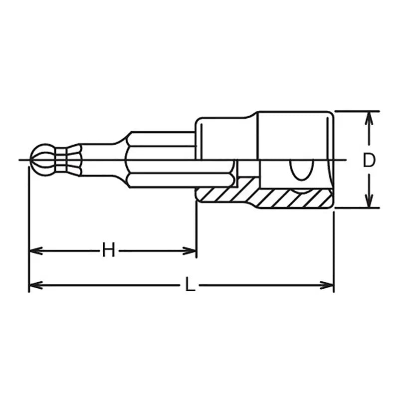 Ko-ken Tools 3/8 Sq. Dr. Bit Socket 10mm Ballpoint Hex Length 100mm Ko-ken Tools