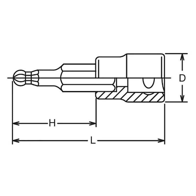 Ko-ken Tools 3/8 Sq. Dr. Bit Socket 10mm Ballpoint Hex Length 62mm Ko-ken Tools