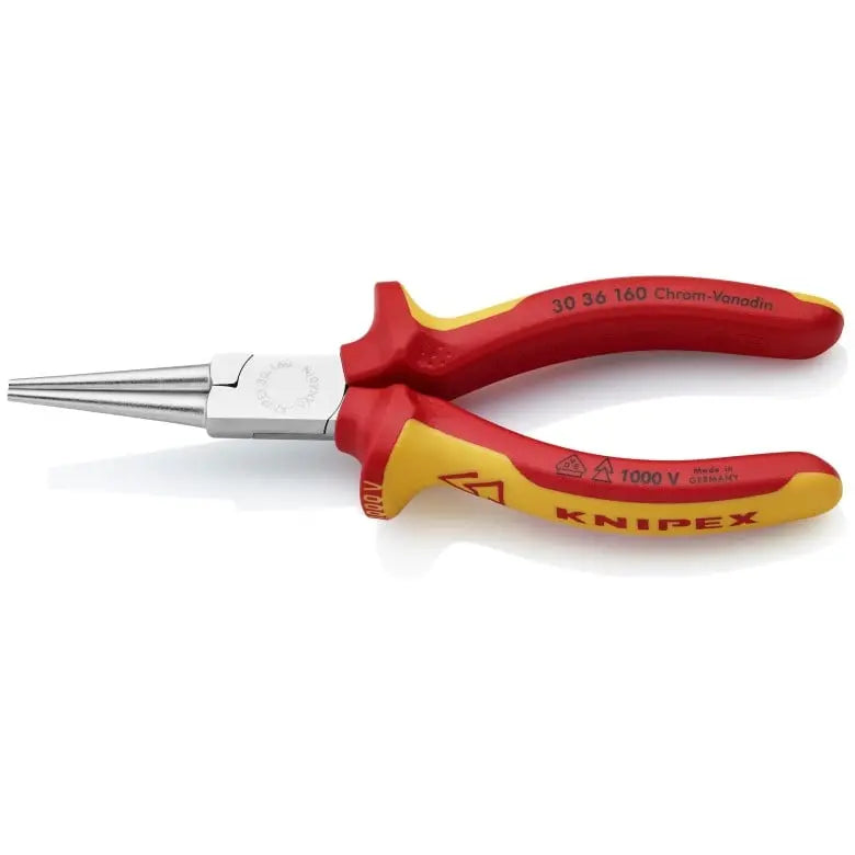 Knipex 1000V Insulated Round Tips Long Nose Plier, 6-1/4 in - KN 30 36 160 Knipex