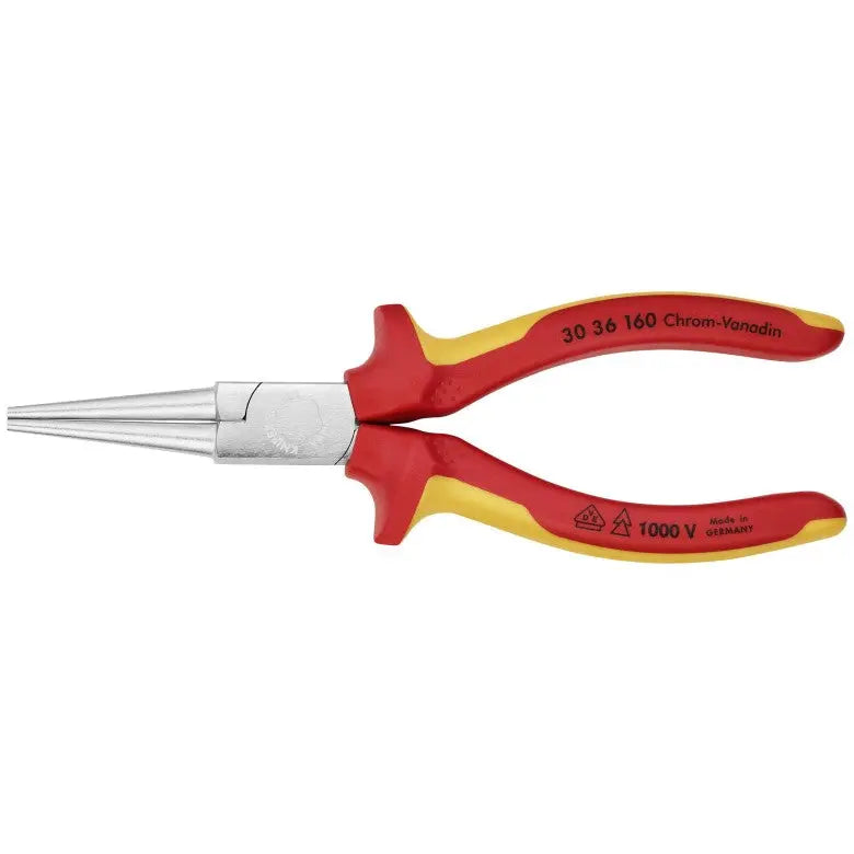 Knipex 1000V Insulated Round Tips Long Nose Plier, 6-1/4 in - KN 30 36 160 Knipex