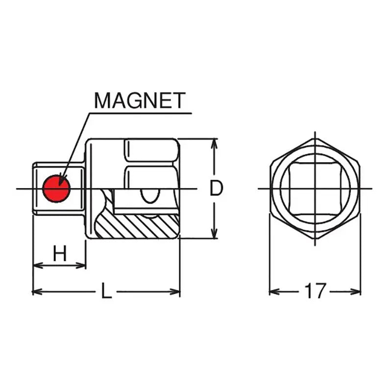 Ko-ken Tools 3/8 Sq. Dr. Bit Socket 10mm Square Length 28mm For Drain Plug Magnet / Outer Hex 17mm Ko-ken Tools