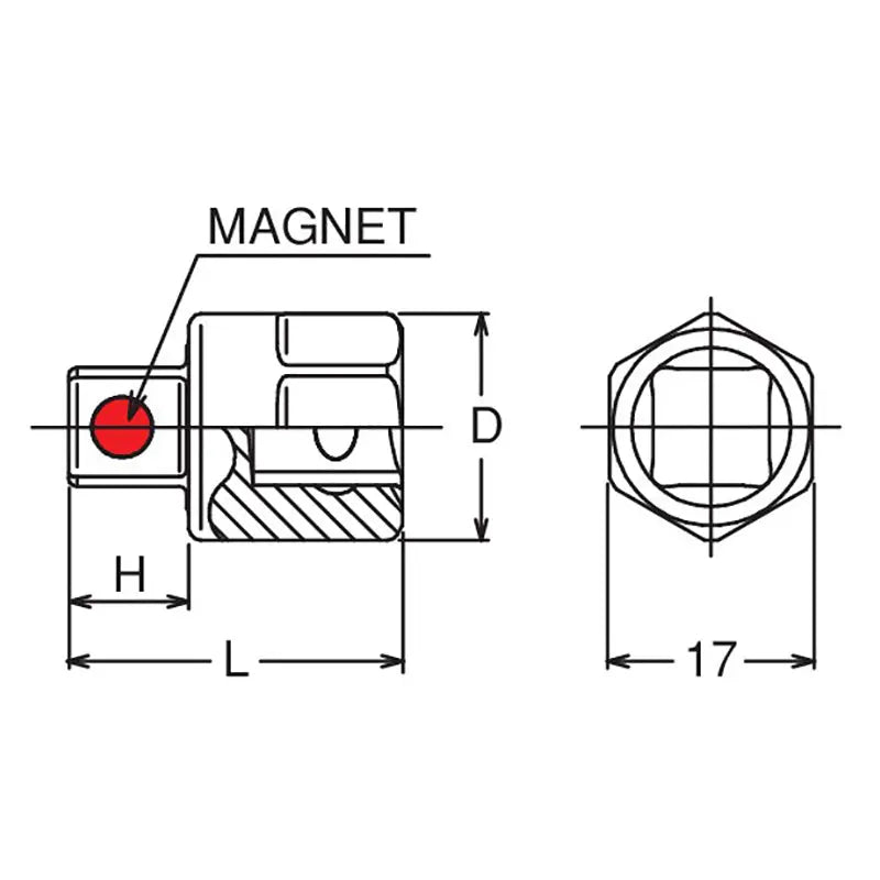 Ko-ken Tools 3/8 Sq. Dr. Bit Socket 8mm Square Length 28mm For Drain Plug Magnet / Outer Hex 17mm Ko-ken Tools