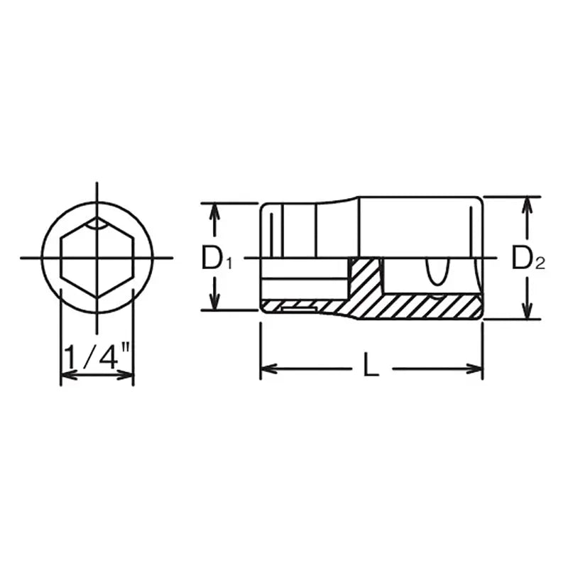 Ko-ken Tools 3/8 Sq. Dr. Adaptor 1/4 For 1/4H Bit Length 30mm Ko-ken Tools