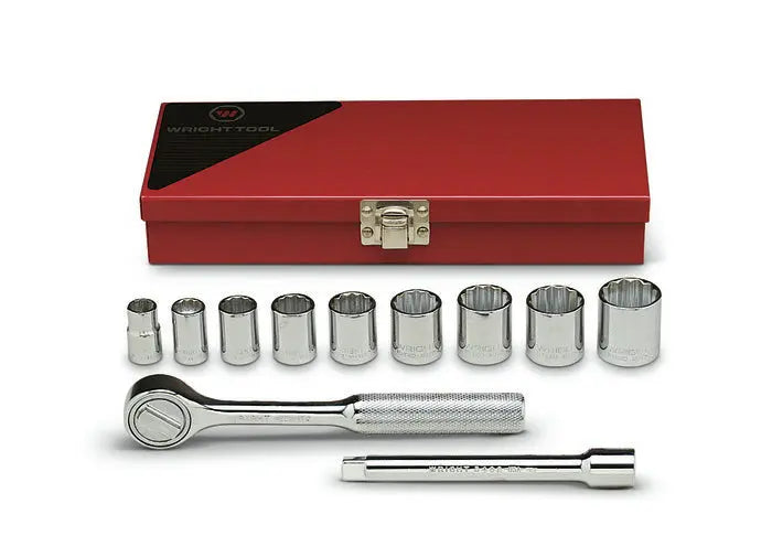 Wright Tool 11 Piece 3/8 in Drive Metal Boxed 12-Point Standard SAE Socket Set, 3/8 - 7/8 in - WT 328 Socket Set Wright Tool