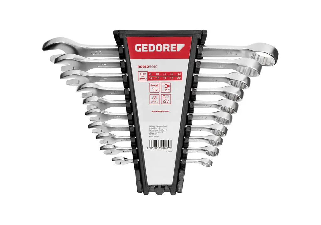Gedore Set of 10 Ring Jaw Combination Wrench, 8 - 22mm - GD 3300989 Gedore