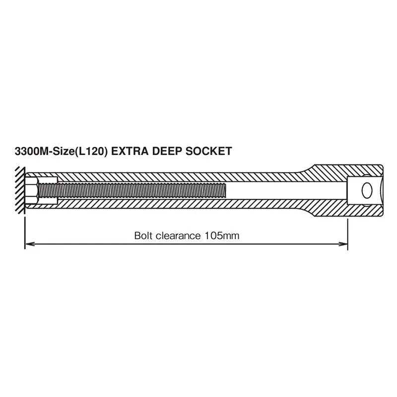 Ko-ken Tools 3/8 Sq. Dr. Socket 12mm 6 point Length 120mm Ko-ken Tools