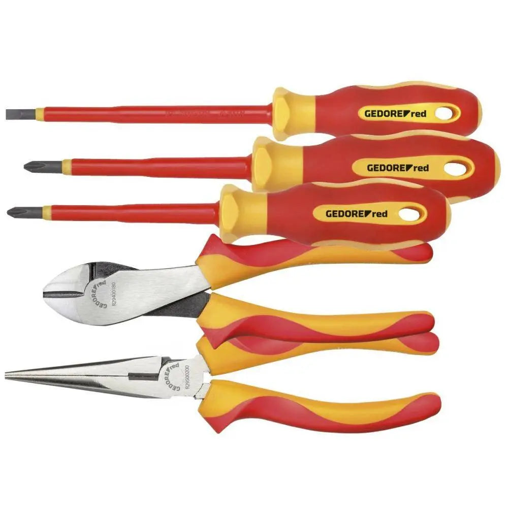 Gedore Red VDE Tool Set, 2 x Plier, 5-Pieces PH and Slotted Screwdrivers - GD 3301414