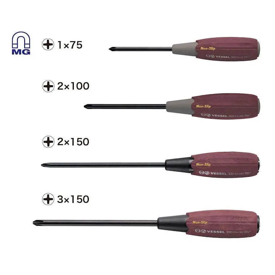 Vessel Tools WOOD-COMPO JISDRIVE Screwdriver 4PC. Set CRIMSON EDITION - VL 3304JSPBCR Vessel Tools