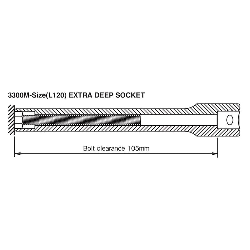 Ko-ken Tools 3/8 Sq. Dr. Socket 13mm 12 point Length 120mm Ko-ken Tools
