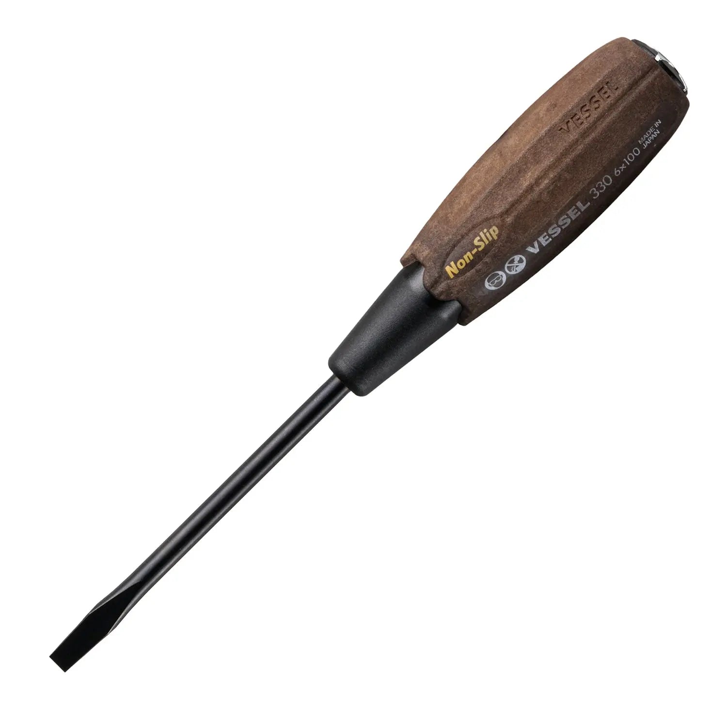 Vessel Tools Wood-Compo Tang-Thru Slotted Screwdriver, 6 x 100mm - VL 330S6100 Vessel Tools