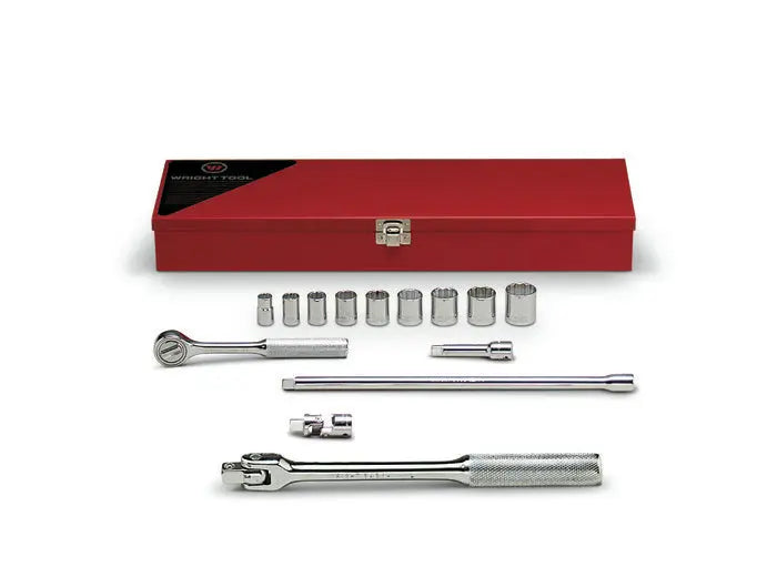 Wright Tool 14 Piece 3/8 in Drive Metal Boxed 12-Point Standard SAE Black Oxide Socket Set, 3/8 - 7/8 in - WT 334 Socket Set Wright Tool