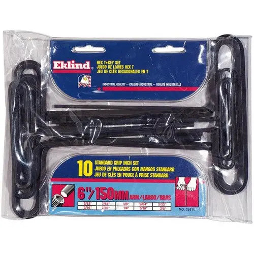 Eklind Set of 10 Standard Grip Hexagon T-Key 3/32 - 3/8 in with Pouch - EK 33610 Hexagon T-Key Set Eklind