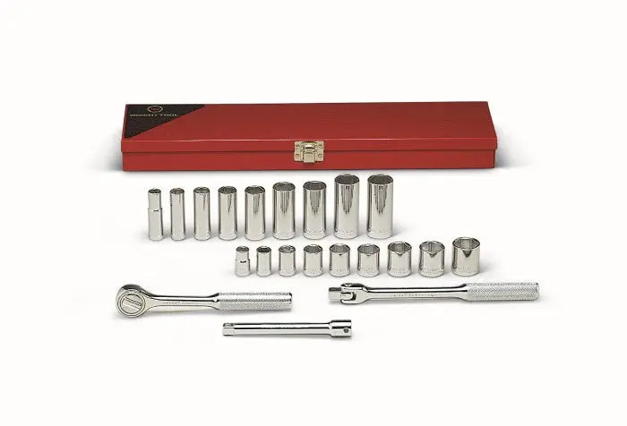 Wright Tool 21 Piece 3/8 in Drive Metal Boxed 6-Point Standard and Deep SAE Socket Set, 3/8 - 7/8 in - WT 337 Socket Set Wright Tool