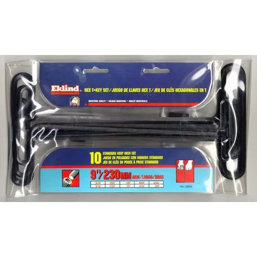 Eklind Set of 10 Standard Grip Hexagon T-Key 3/32 - 3/8 in with Pouch - EK 33910 Hexagon T-Key Set Eklind