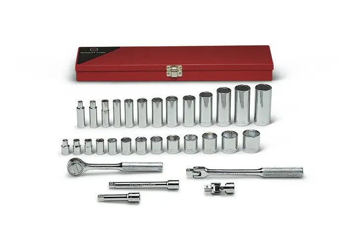 Wright Tool 31 Piece 3/8 in Drive Metal Boxed 6-Point Standard and Deep SAE Socket Set, 1/4 - 1 in - WT 339 Socket Set Wright Tool