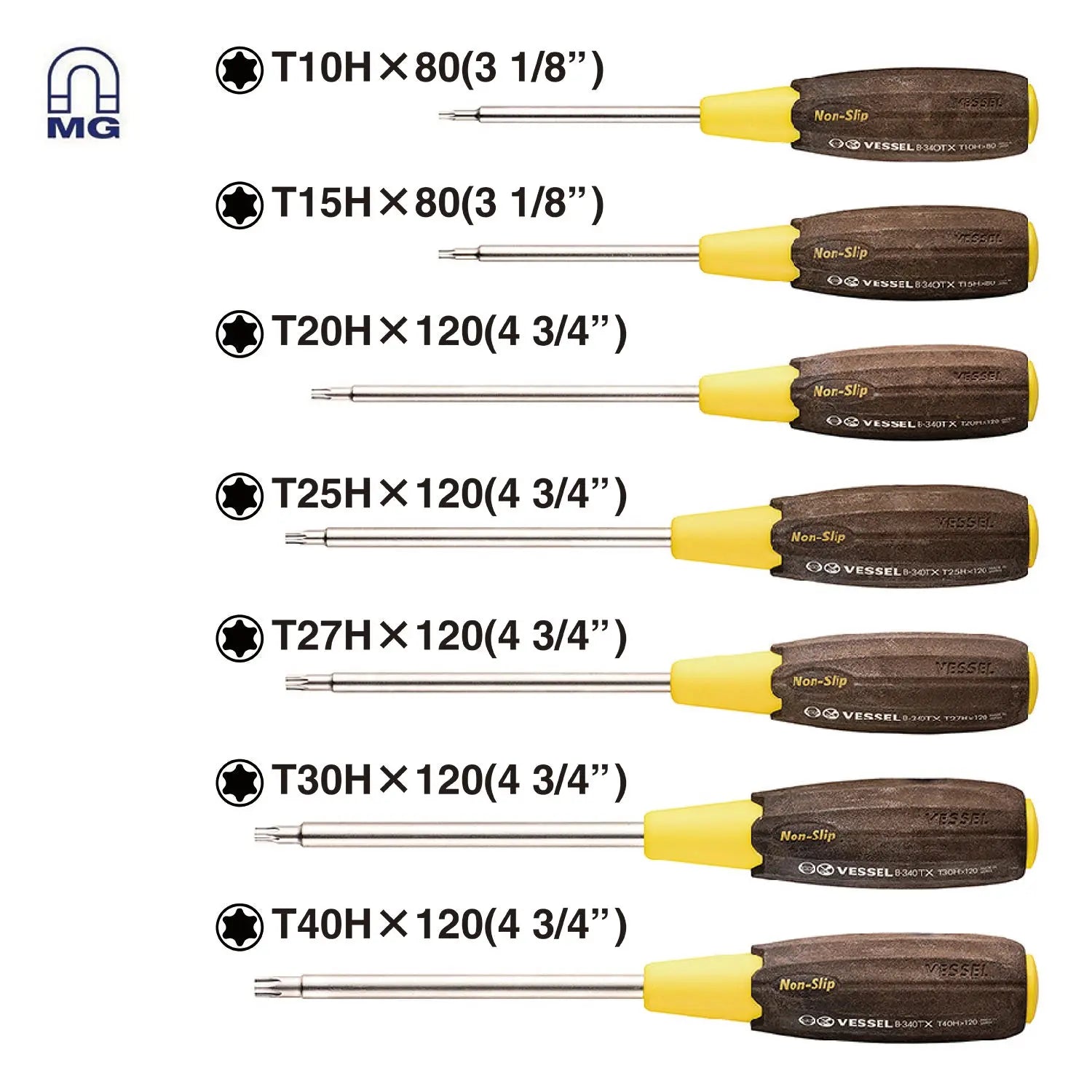 Vessel Tools Set of 7 Wood-Compo Non-Slip Tamper-Proof Torx Screwdriver - VL 3407EVA Vessel Tools