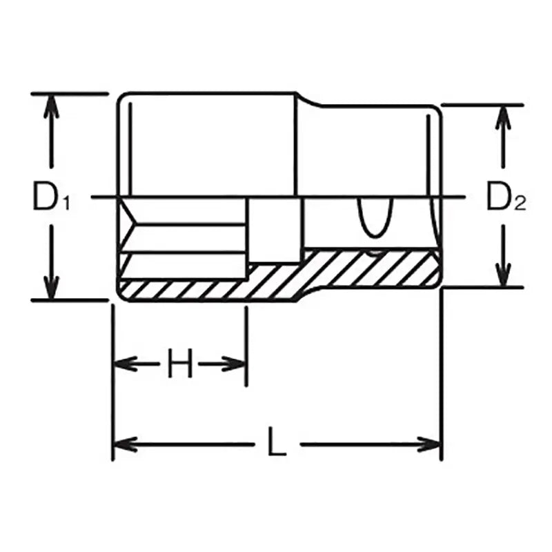 Ko-ken Tools 3/8 Sq. Dr. Socket 12mm Double Square Length 27mm Ko-ken Tools