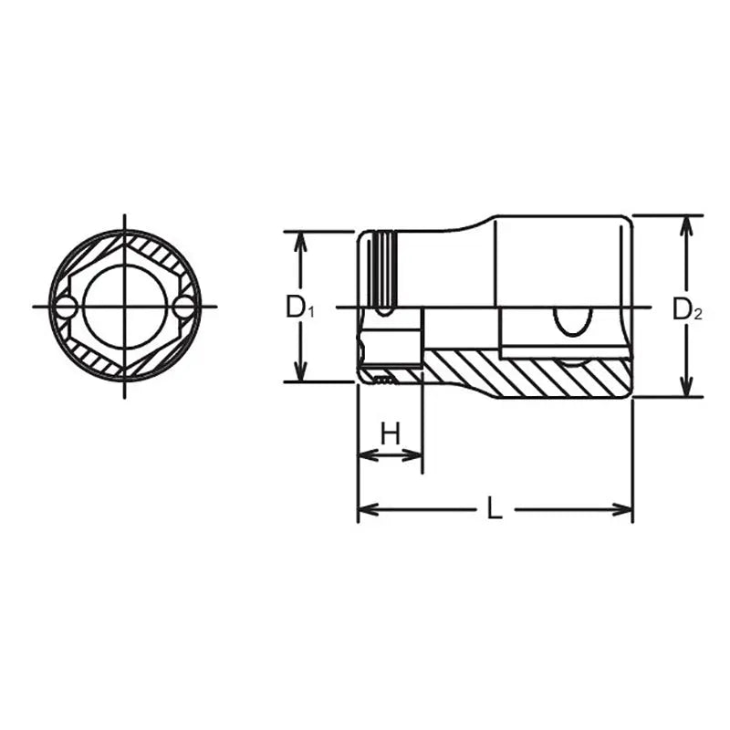 Ko-ken Tools 3/8 Sq. Dr. Socket 15mm Nut Grip Length 27mm Ko-ken Tools