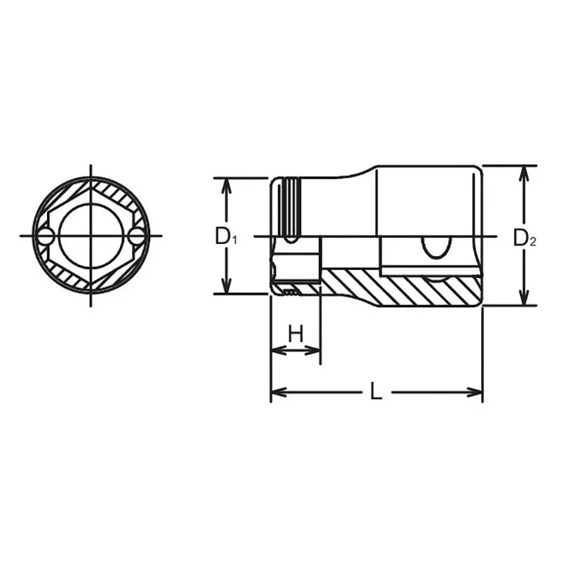 Ko-ken Tools 3/8 Sq. Dr. Socket 22mm Nut Grip Length 29mm Ko-ken Tools