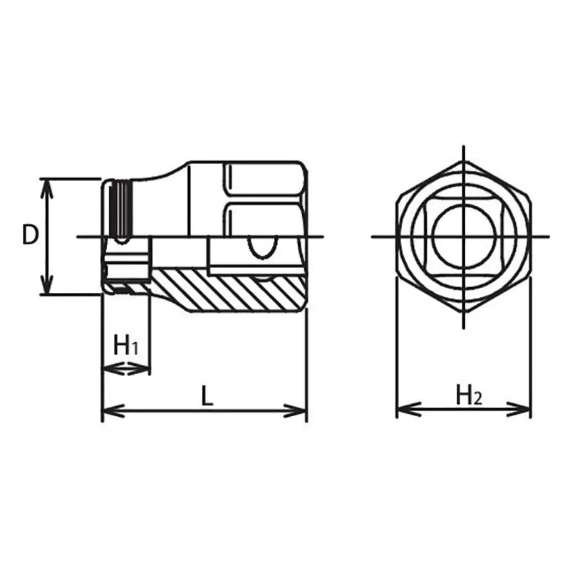 Ko-ken Tools 3/8 Sq. Dr. Socket 14mm Nut Grip Length 27mm Outer Hex 17mm Ko-ken Tools