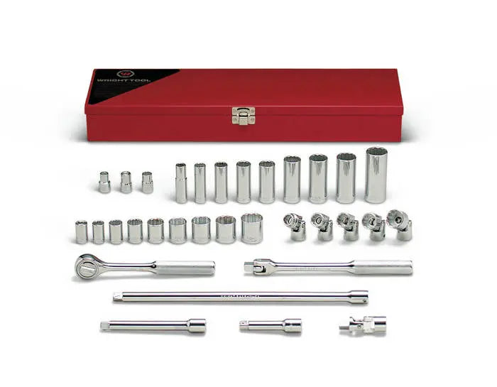 Wright Tool 32 Piece 3/8 in Drive Metal Boxed 8, 12-Point Standard, Deep and Flex SAE Socket Set - WT 346 Socket Set Wright Tool