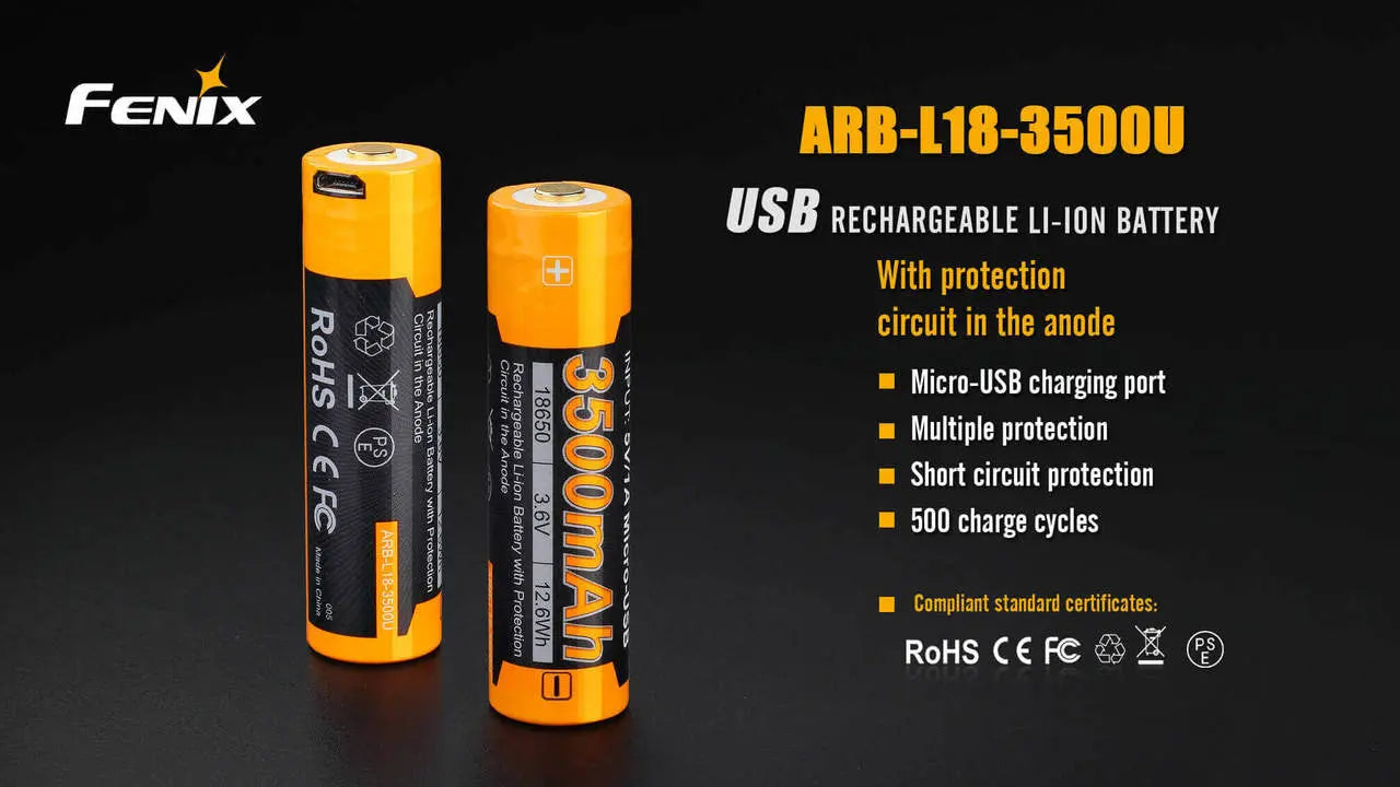 Fenix 18650 USB Rechargeable Battery, 3500mAh - F FX-ARBL183500U Fenix