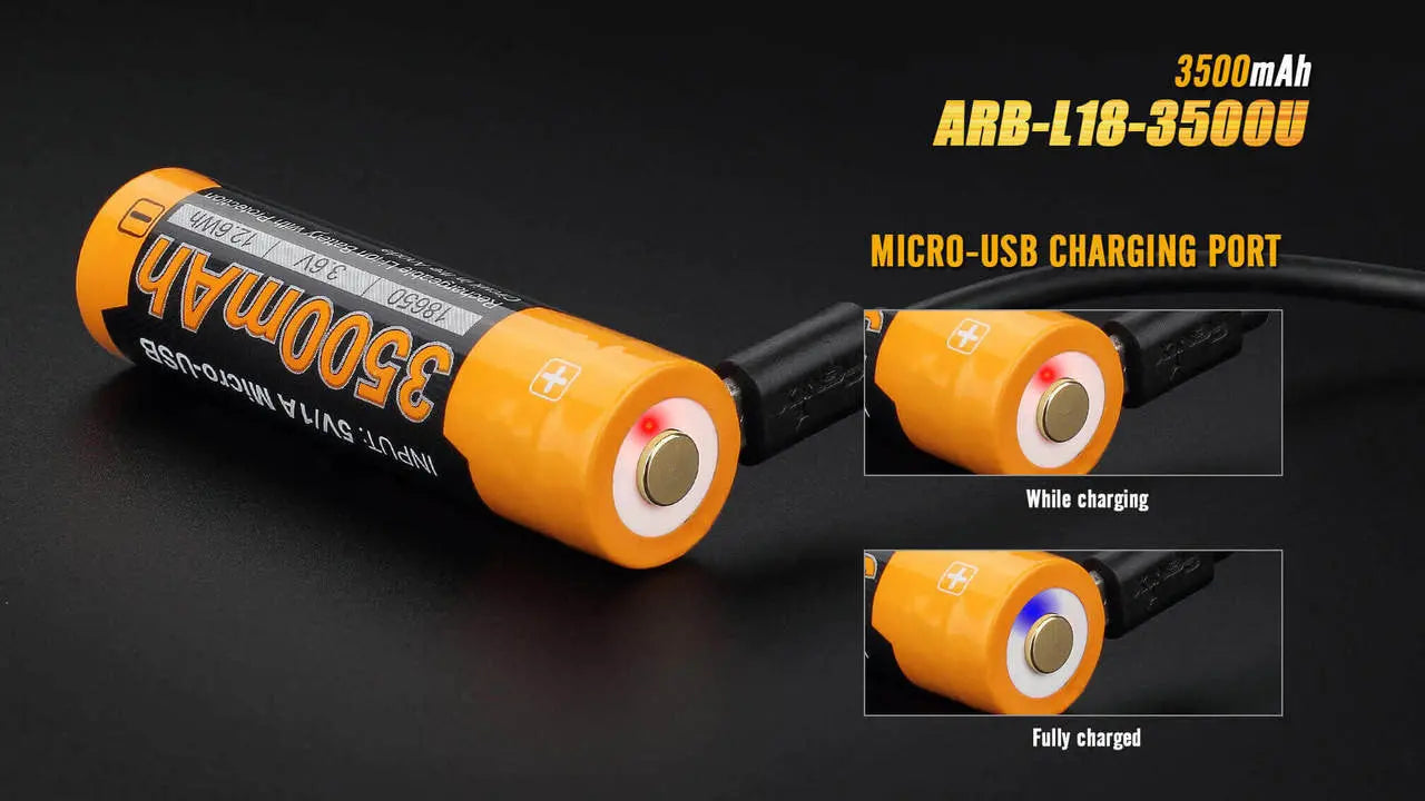 Fenix 18650 USB Rechargeable Battery, 3500mAh - F FX-ARBL183500U Fenix