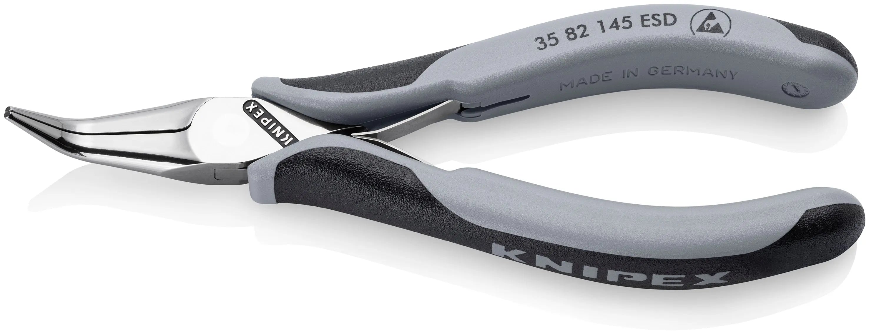 KNIPEX 35 82 145 ESD | 5 3/4" Electronics 45 degree Angled Pliers-Half Round Tips, ESD Handles Knipex
