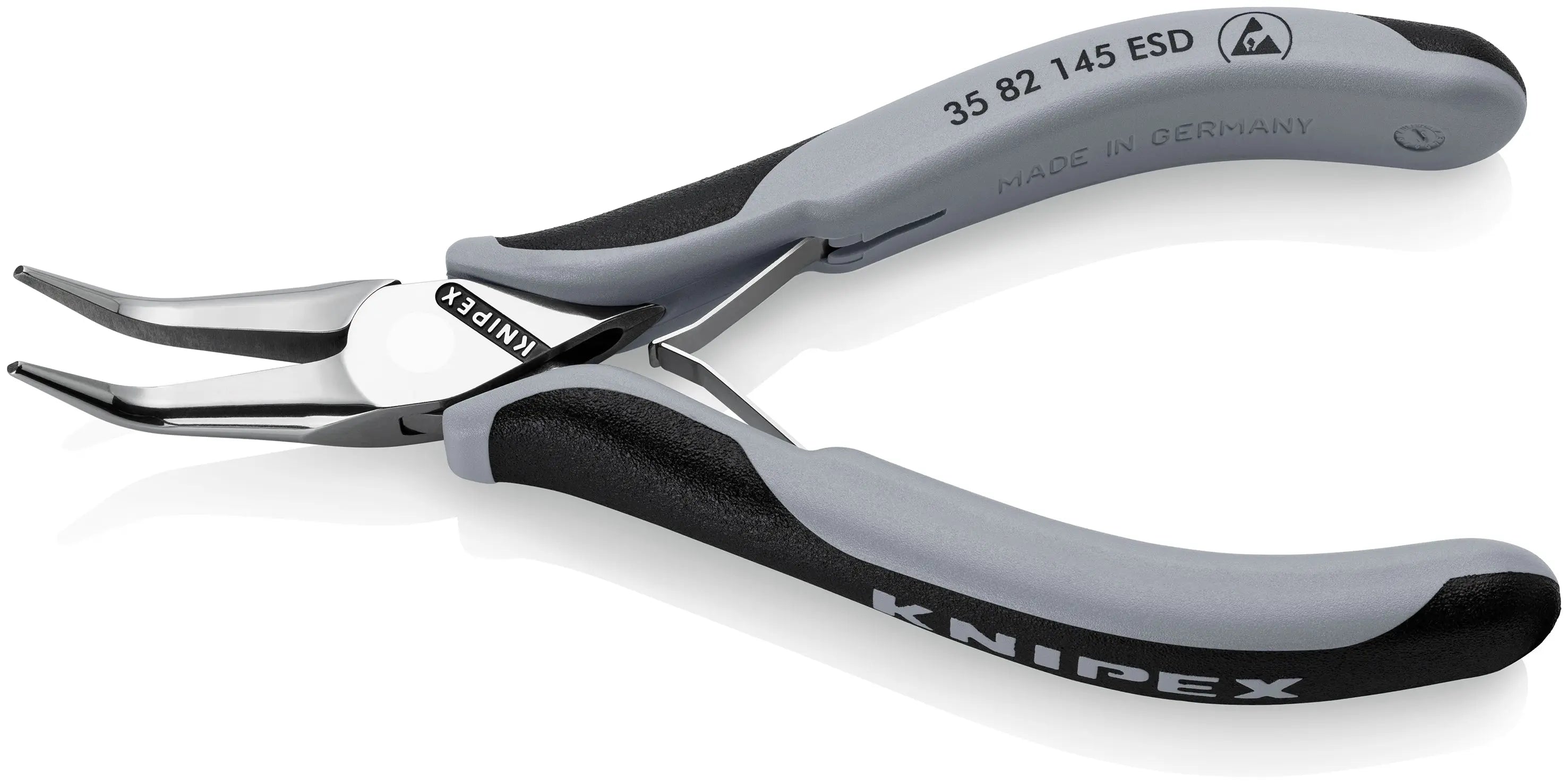 KNIPEX 35 82 145 ESD | 5 3/4" Electronics 45 degree Angled Pliers-Half Round Tips, ESD Handles Knipex