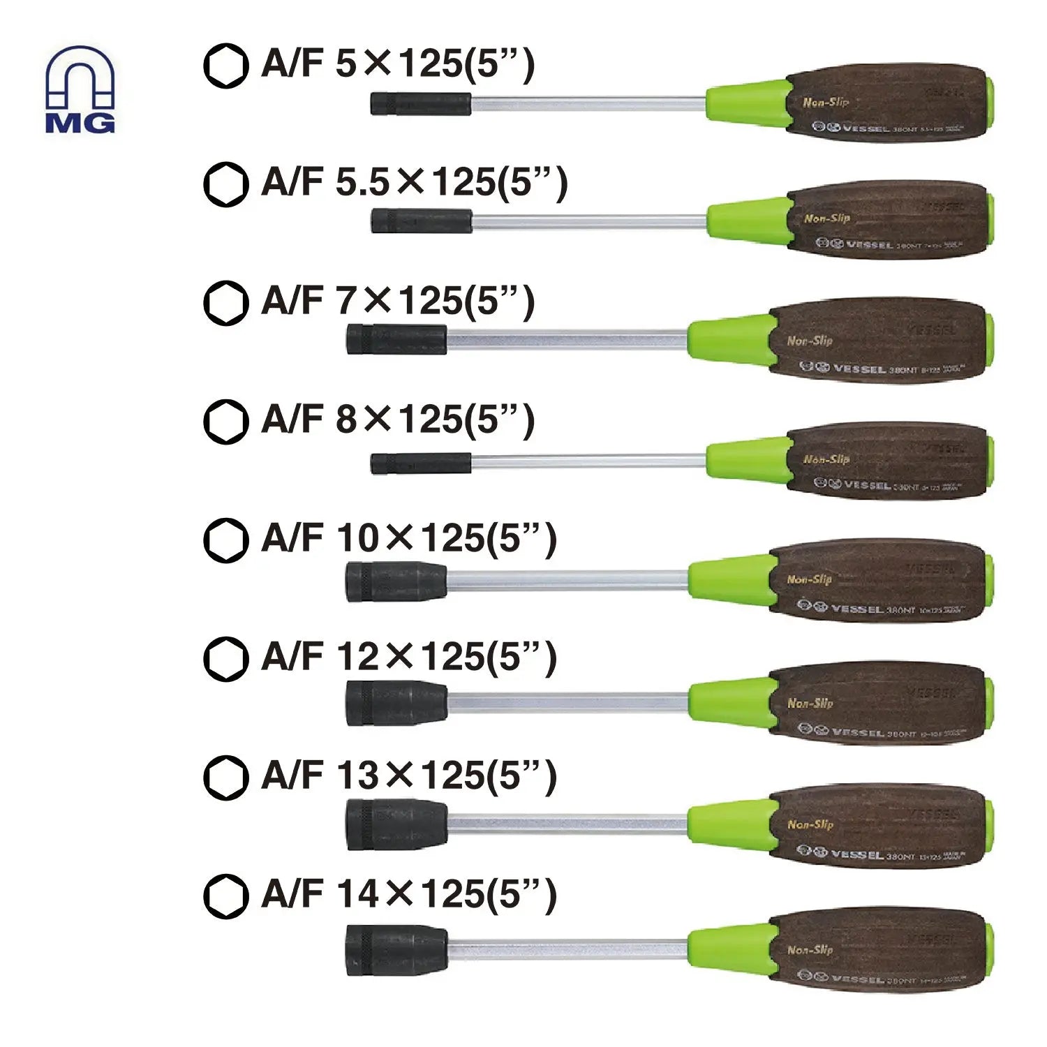 Vessel Tools Set of 8 Wood-Compo Non-Slip Socket Screwdriver - VL 3808EVA Vessel Tools
