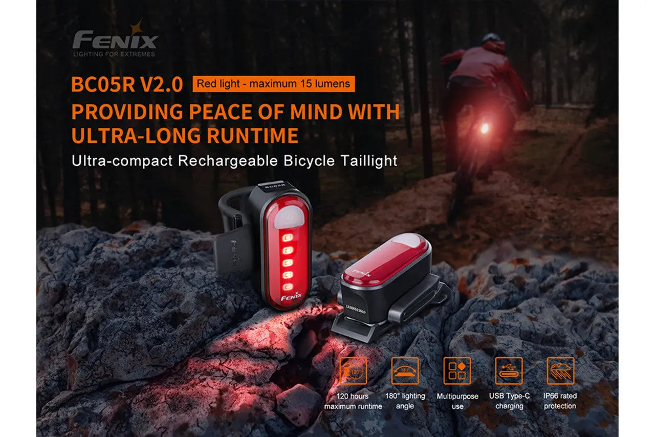 Fenix 15 Lumen Red Rechargeable Tail Light - F FX-BC05R-V2 Fenix