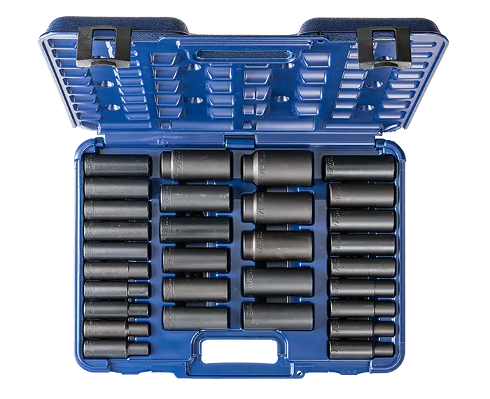 Wright Tool Set of 30 1/2 in Drive 6-Point Deep SAE and Metric Impact Socket with Blow Mold Case - WT 40767-MC