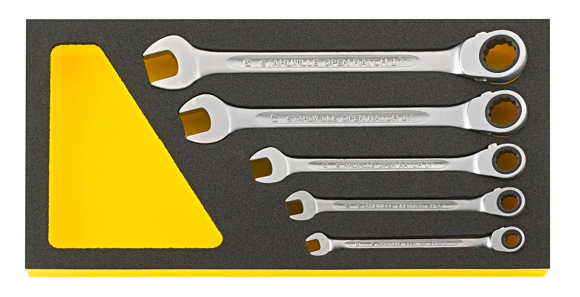 Stahlwille Set of 5 Ratchet Ring Combination Wrench with TCS Insert, 8 - 19mm, 350 x 175 x 40mm - ST 96830650 Stahlwille