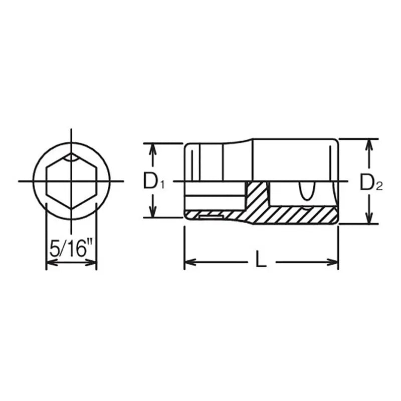 Ko-ken Tools 1/2 Sq. Dr. Adaptor 5/16 For 5/16H Bit Length 38mm Ko-ken Tools