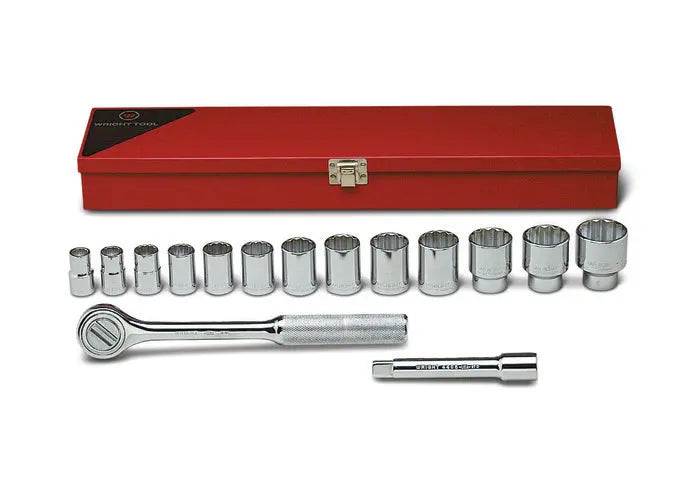Wright Tool 15 Piece 1/2 in Drive Metal Boxed 12-Point Standard SAE Socket Set, 7/16 - 1-1/4 in - WT 417 Socket Set Wright Tool