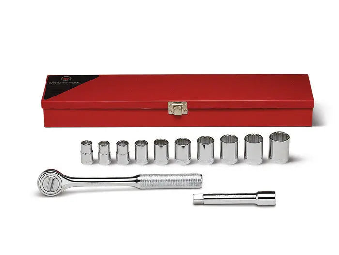 Wright Tool 12 Piece 1/2 in Drive Metal Boxed 12-Point Standard SAE Socket Set, 7/16 - 1 in - WT 418 Socket Set Wright Tool