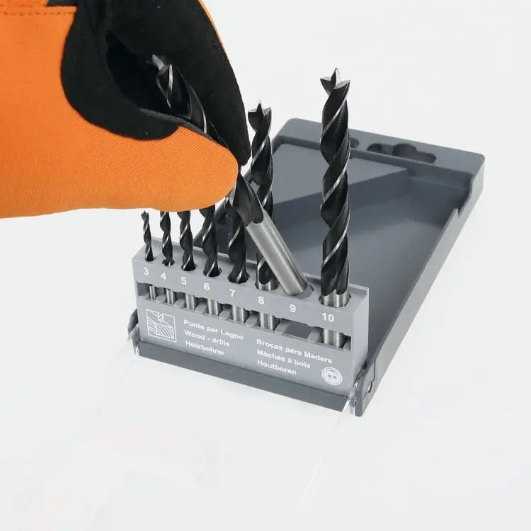 Beta Tools (Article# 420D/SP8) Set of 8 Twist Drills with Cylindrical Shanks for Wood, 2 Cutters, Centre Guide Drill Bits - BT 004200200 