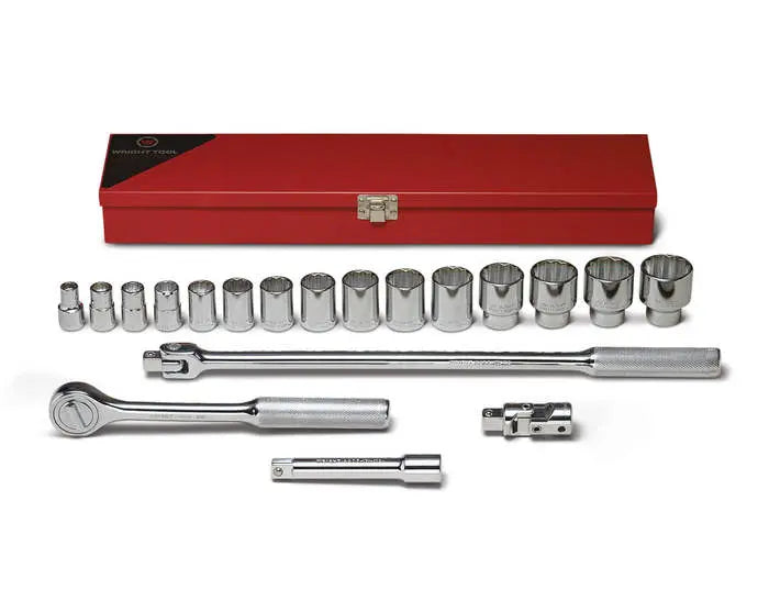 Wright Tool 19 Piece 3/4 in Drive 12-Point Metal Boxed Standard SAE Socket Set, 7/8 - 2 in - WT 618 Socket Set Wright Tool