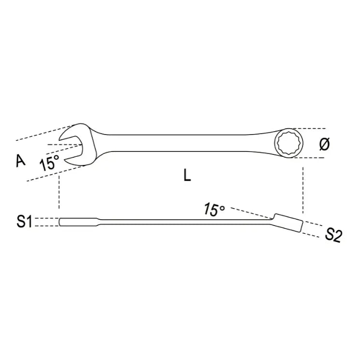 Beta Tools (Article# 42INOX 17) 17mm 12 Point 15 deg Offset Combination Wrench, 8 3/8 in OAL, INOX Stainless Steel, Polished Finish - BT 420317 Beta Tools