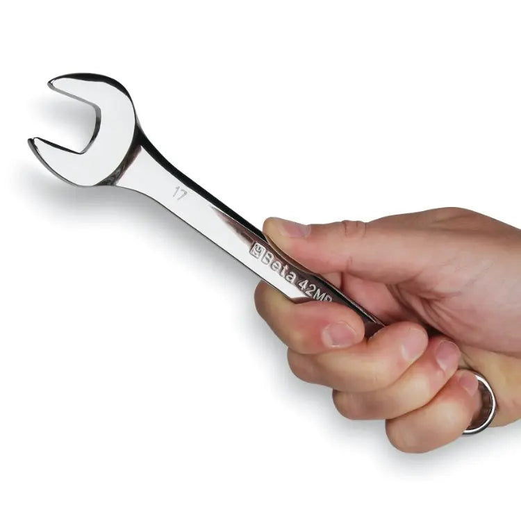 Beta Tools Set of 17 Bright Chrome-Plated Combination, Open End and Bi-Hexagon Ring Wrenches - BT 000421652 