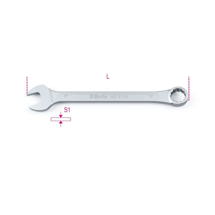 Beta Tools (Article# 42SLIM 19) 18mm 12 Point 15 deg Offset Combination Wrench, Slim Profile, Chrome-Plated - BT 420419 Beta Tools