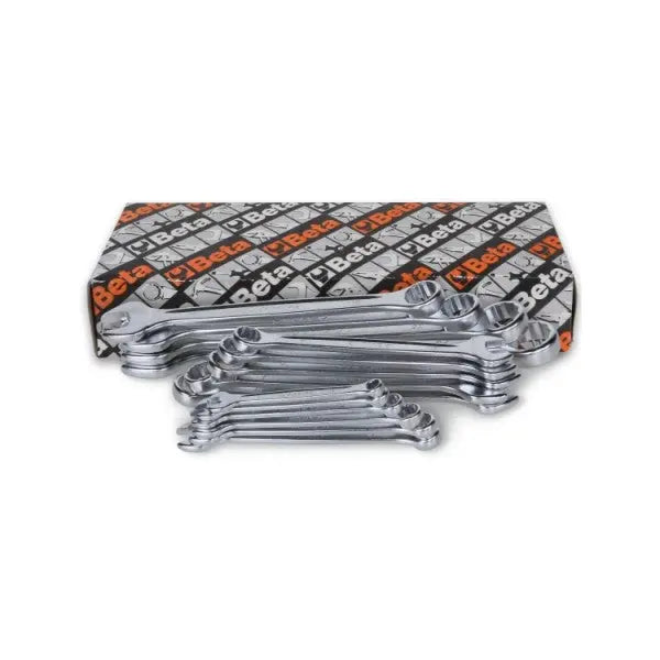 Beta Tools (Article# 42NEW/S17) Set of 17 - 15 deg Offset Combination Wrench, Slim Profile, Ergonomic Design, Chrome-Plated - BT 421065 Beta Tools