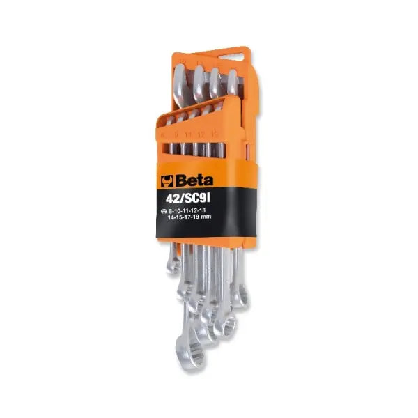 Beta Tools (Article# 42NEW/SC9I) Set of 9 Point 15 deg Offset Combination Wrench with Holder, Slim Profile, Ergonomic Design, Chrome-Plated - BT 421087 Beta Tools