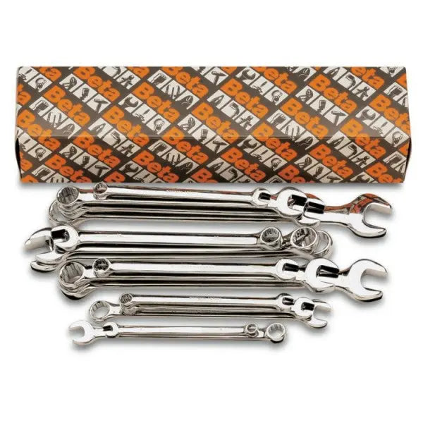 Beta Tools (Article# 42LMP/S14) Set of 14 12 Point 15 deg Offset Combination Wrench, Long Series, Bright Chrome-Plated - BT 420551 Beta Tools