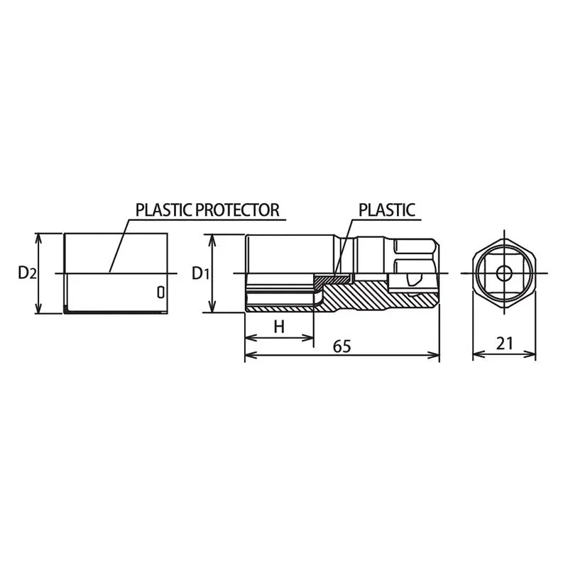 Ko-ken Tools 1/2 Sq. Dr. Wheel Nut Socket 21mm Extra Thin walled Length 65mm Color coded Protector Ko-ken Tools