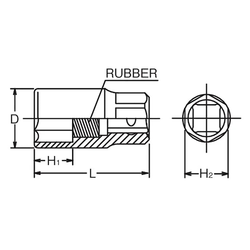 Ko-ken Tools 1/2 Sq. Dr. Spark Plug Socket 16mm 6 point Length 70mm Rubber Ko-ken Tools