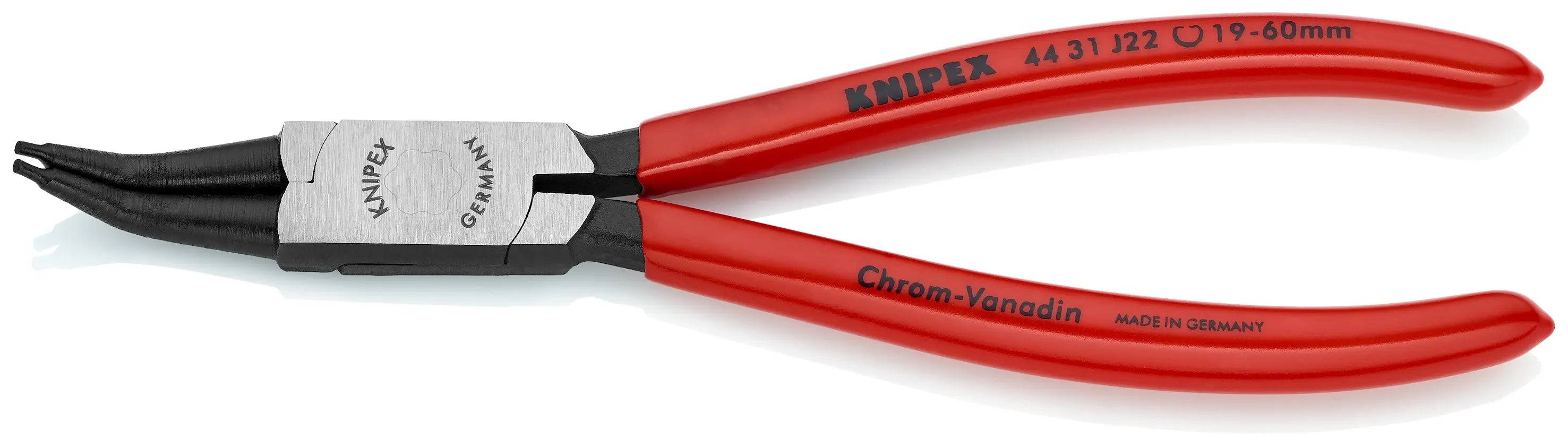 Knipex 44 31 J42 KN | Circlip Pliers, Internal, 45 degree Angled, Forged Tip, 3 11/32"-5 1/2" Bore Dia. Knipex