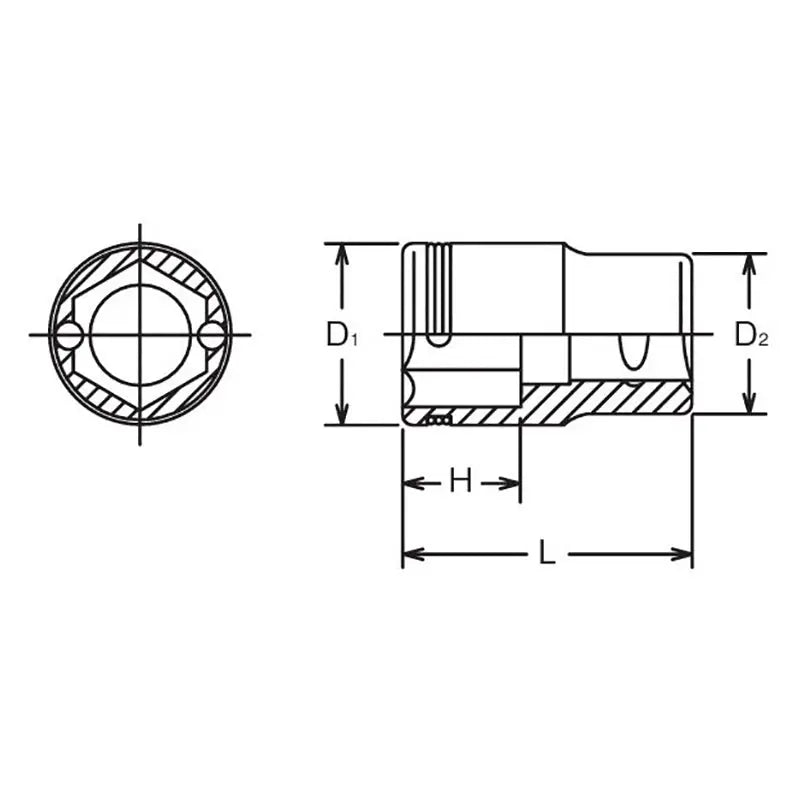 Ko-ken Tools 1/2 Sq. Dr. Nut Grip Metric Chrome Socket in 14mm Ko-ken Tools