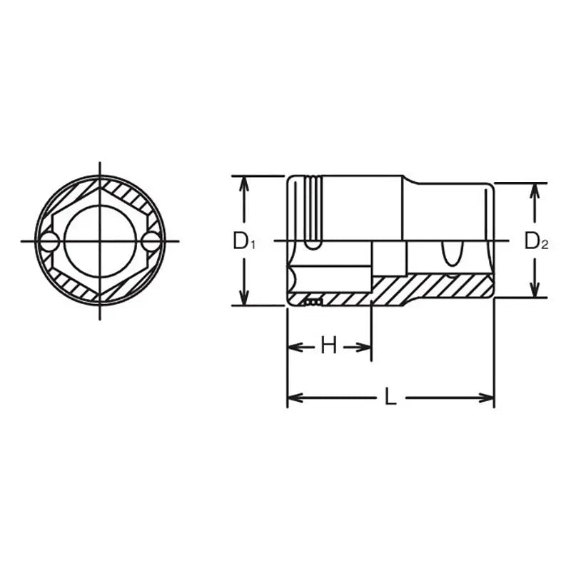 Ko-ken Tools 1/2 Sq. Dr. Nut Grip Metric Chrome Socket in 15mm Ko-ken Tools