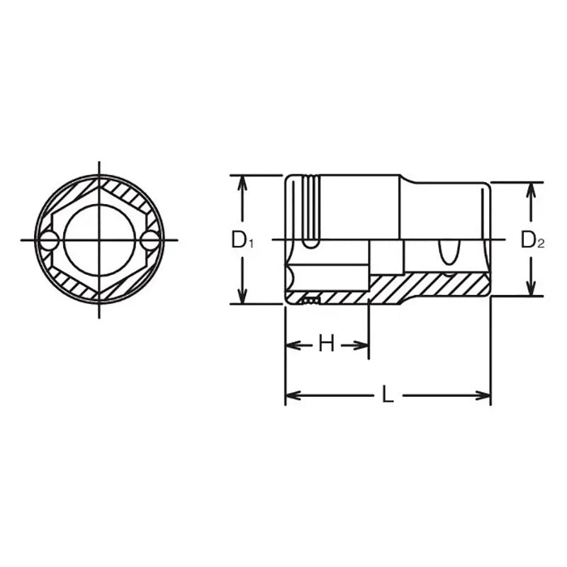 Ko-ken Tools 1/2 Sq. Dr. Nut Grip Metric Chrome Socket in 16mm Ko-ken Tools